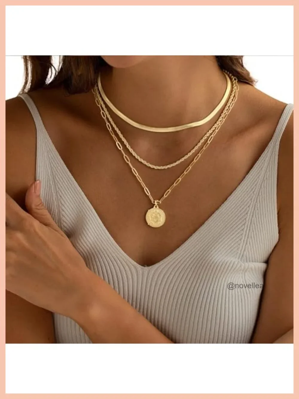 14K Gold Plated Layered Necklace Set Stackable Pendant Chain
